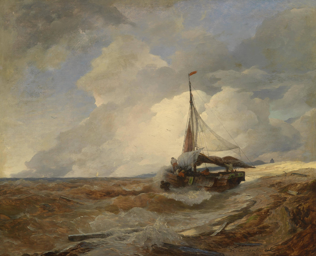 Fischerboot in Seenot by Andreas Achenbach — hand-painted nautical oil painting reproduction on canvas
