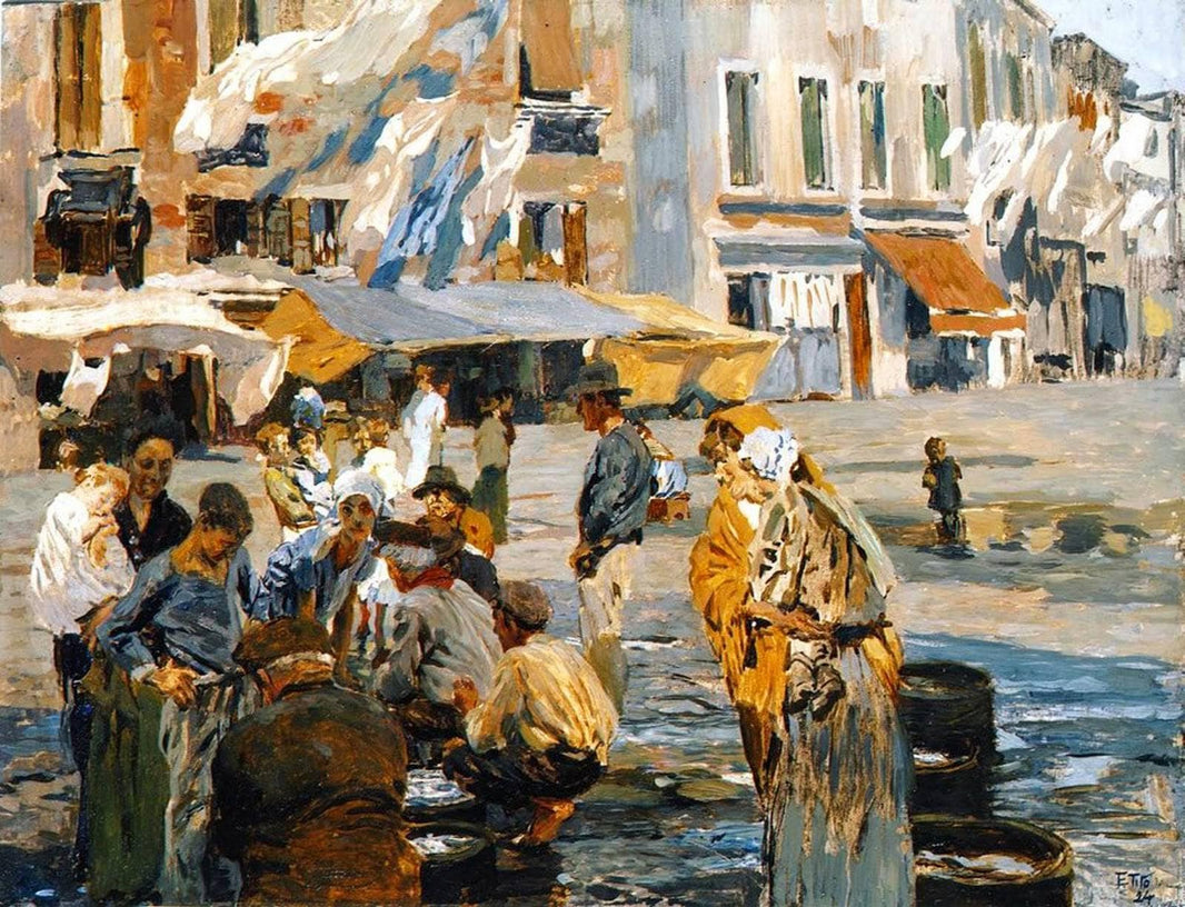 Fish Market by Ettore Tito — hand-painted cultural oil painting reproduction on canvas
