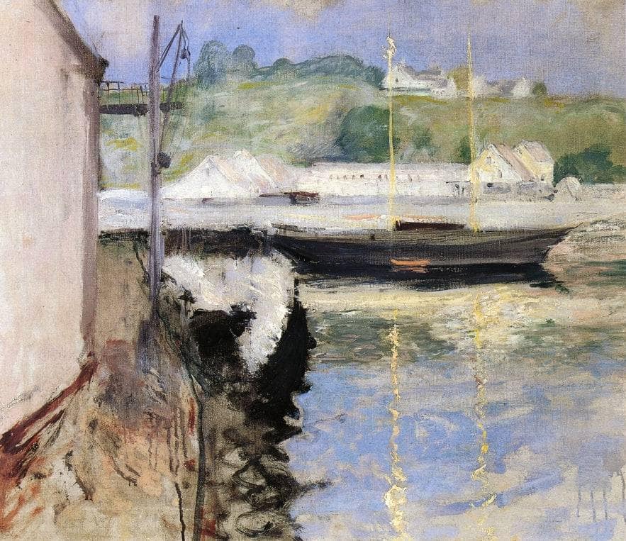 Fish Sheds and Schooner, Gloucester by John Henry Twachtman — hand-painted landscape oil painting reproduction on canvas