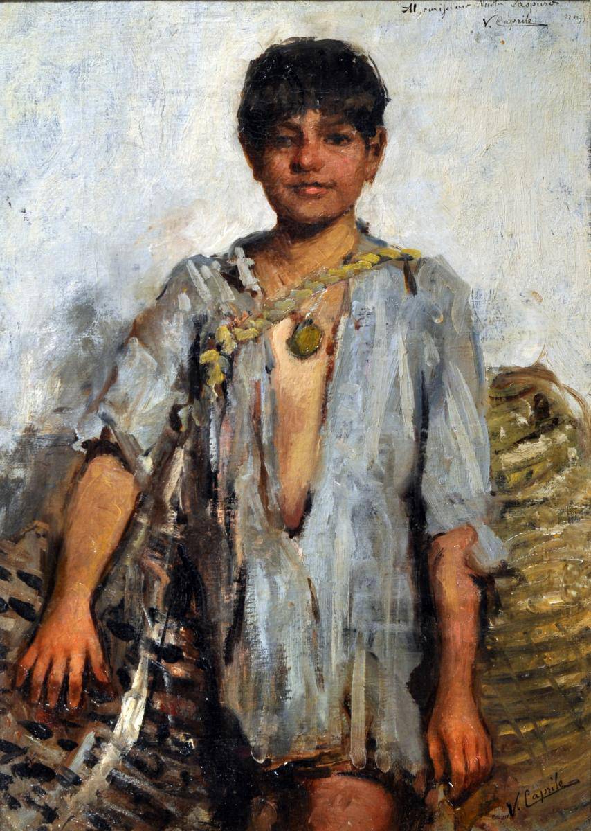 Fisher boy by Vincenzo Caprile — hand-painted animal oil painting reproduction on canvas