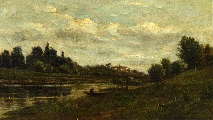 Fisherman on the Banks of the River by Charles-Francois Daubigny — hand-painted landscape oil painting reproduction on canvas