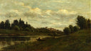 Fisherman on the Banks of the River by Charles-Francois Daubigny — ships oil painting wall art, Realism