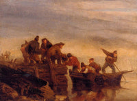Fishermen by the Water by Eugene Boudin — hand-painted animal oil painting reproduction on canvas