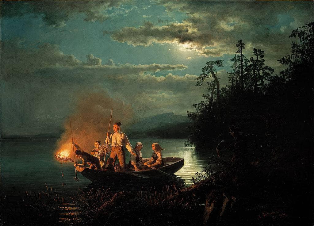Fishermen by Hans Gude — hand-painted landscape oil painting reproduction on canvas