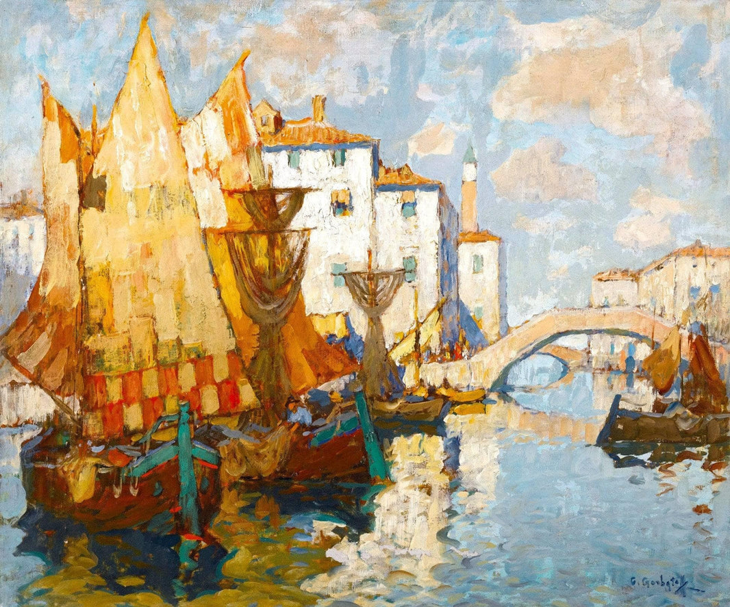 Fishermen in Chioggia by Konstantin Gorbatov — hand-painted landscape oil painting reproduction on canvas