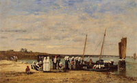 Fishermen of Kerhor Receiving a Blessing at Plougastel by Eugene Boudin — hand-painted animal oil painting reproduction on canvas
