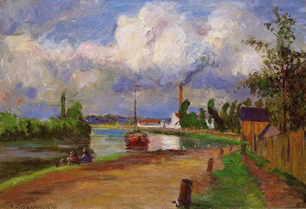 Fishermen on the Banks of the Oise by Camille Pissarro — hand-painted landscape oil painting reproduction on canvas