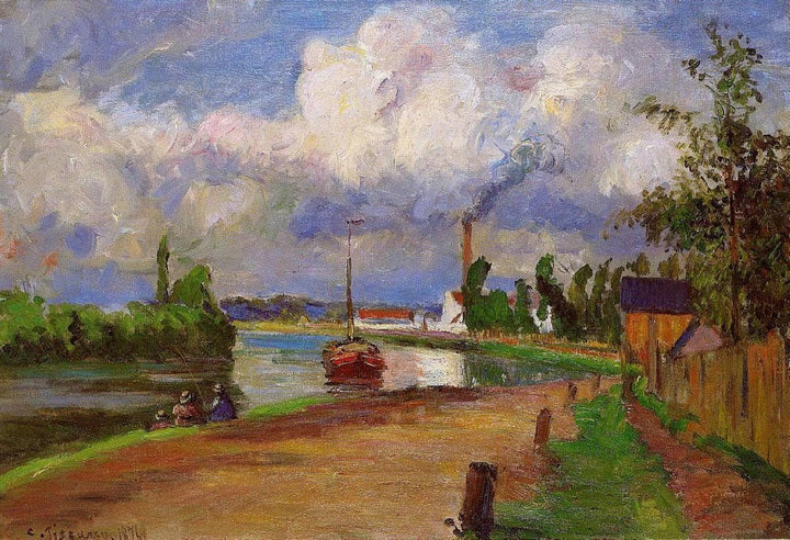 Fishermen on the Banks of the Oise by Camille Pissarro — hand-painted landscape oil painting reproduction on canvas