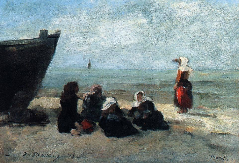Fisherwives Waiting for the Boats to Return by Eugene Boudin — hand-painted seascapes oil painting reproduction on canvas
