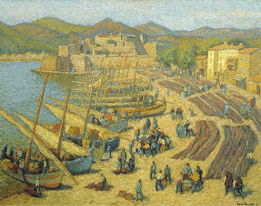 Fishing Boats at Collioure by Henri Martin — hand-painted landscape oil painting reproduction on canvas