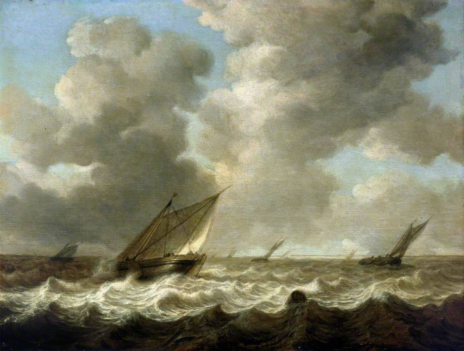 Fishing Boats in a Rough Sea - Simon de Vlieger