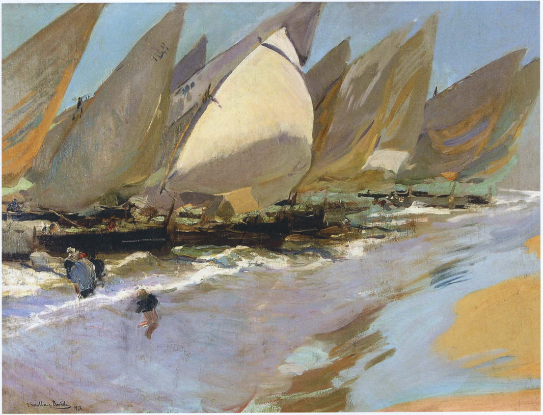 Fishing Boats by Joaquín Sorolla — hand-painted landscape oil painting reproduction on canvas