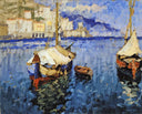 Fishing Boats by Konstantin Gorbatov — hand-painted landscape oil painting reproduction on canvas