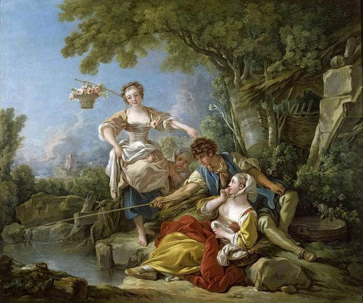 Fishing by Francois Boucher — hand-painted cultural oil painting reproduction on canvas