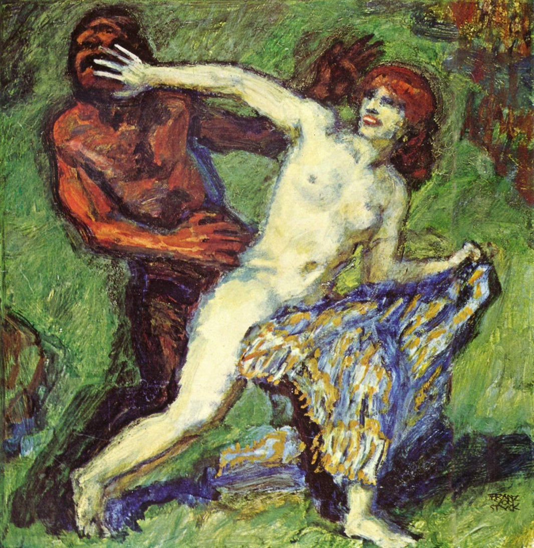 Fishing game (Faun and Nymph) by Franz Stuck — hand-painted abstract oil painting reproduction on canvas