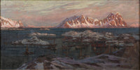 Fishing Harbour with Sunlit Mountains. Study from North Norway