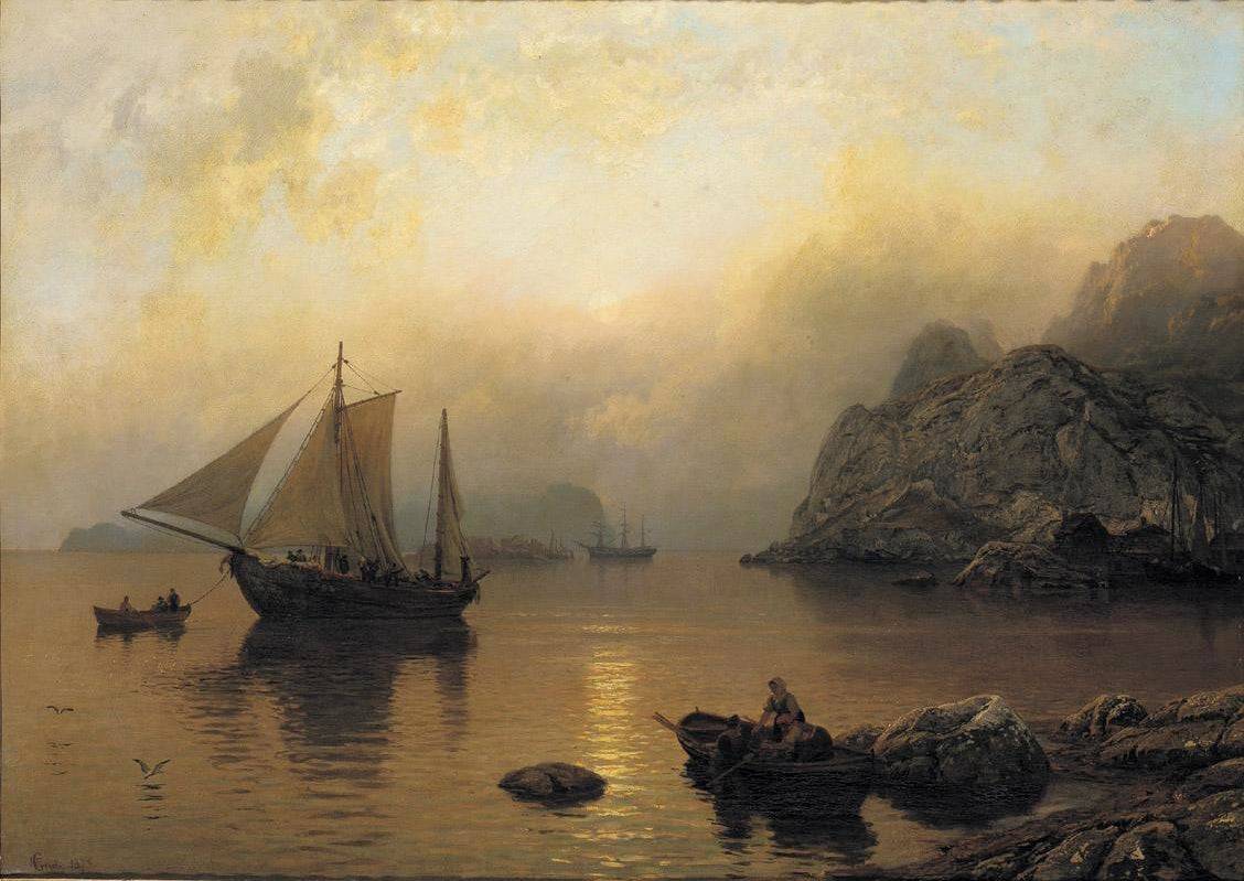 Fishing Party at Sunrise - Hans Gude