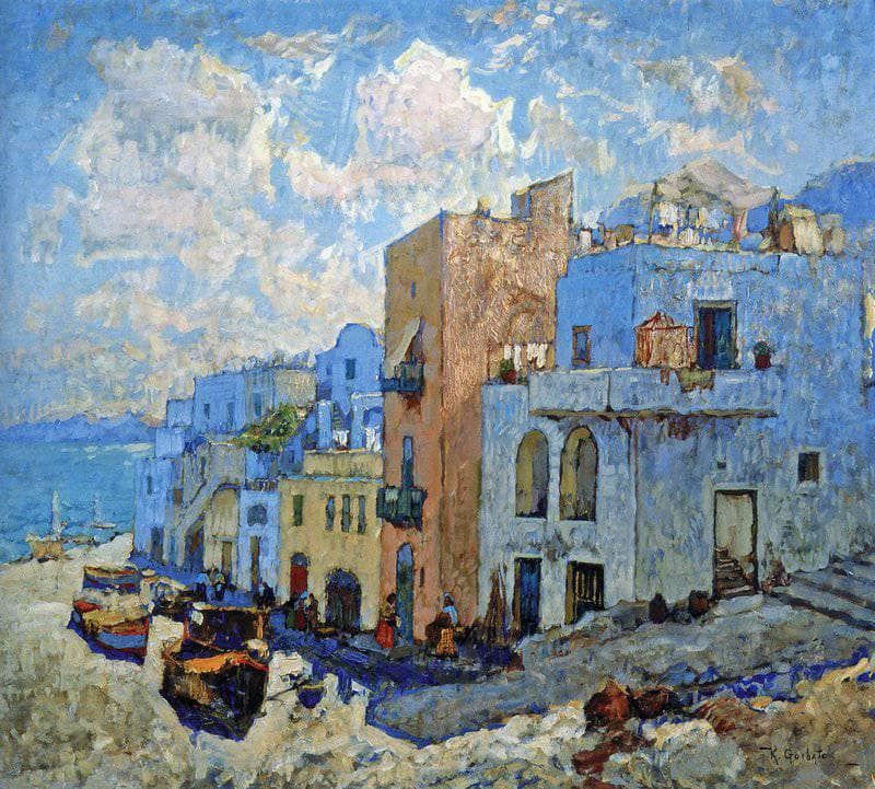 Fishing Street, Capri by Konstantin Gorbatov — hand-painted architectural oil painting reproduction on canvas