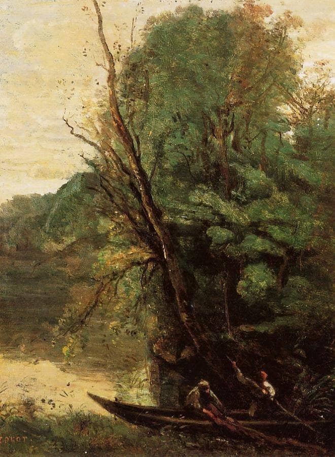 Fishing with Nets by Camille Corot — hand-painted botanical oil painting reproduction on canvas