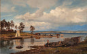 Fjord Landscape with People by Hans Gude — seascapes oil painting wall art, Romanticism