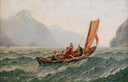 Fjord with sailing boat by Hans Dahl — ships oil painting wall art, Romanticism