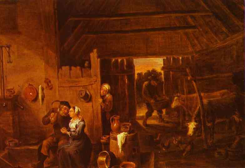 Flanders In a Peasant Cottage by David Teniers the Younger — hand-painted architectural oil painting reproduction on canvas