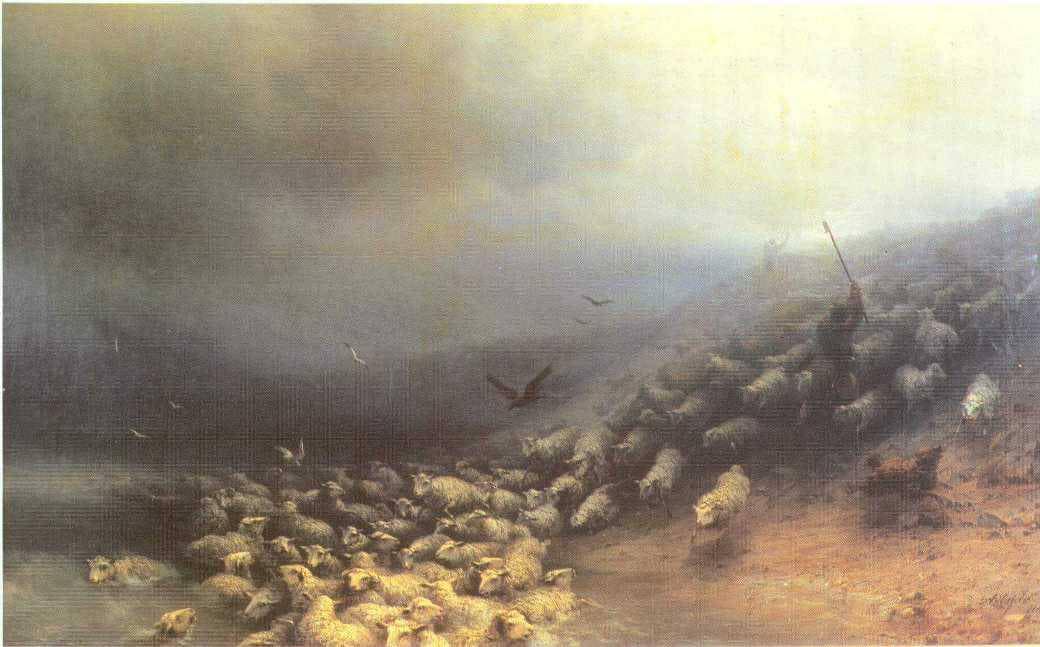 Flock of sheep at gale by Ivan Aivazovsky — hand-painted animal oil painting reproduction on canvas