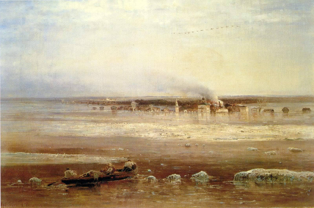 Flooding of the Volga river near Yaroslavl by Aleksey Savrasov — hand-painted landscape oil painting reproduction on canvas