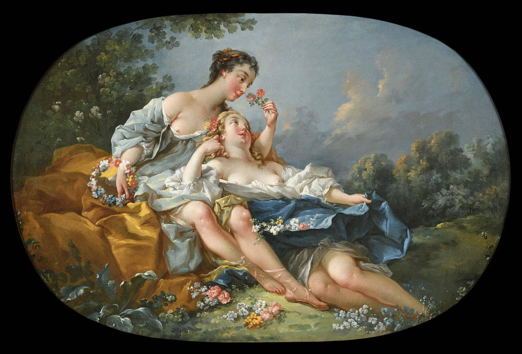 Flore and a follower by Francois Boucher — hand-painted botanical oil painting reproduction on canvas