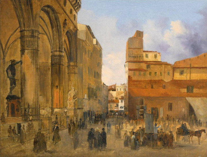 Florence, a View of the Piazza Della Signoria with the Loggia Dei Lanzi at Left by Ippolito Caffi — hand-painted architectural oil painting reproduction on canvas