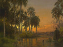 Florida Sunset by Hermann Ottomar Herzog — river oil painting wall art, Romanticism
