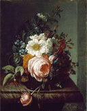 Flower Bouquet on a Marble Table by Rachel Ruysch — flower oil painting wall art, Baroque