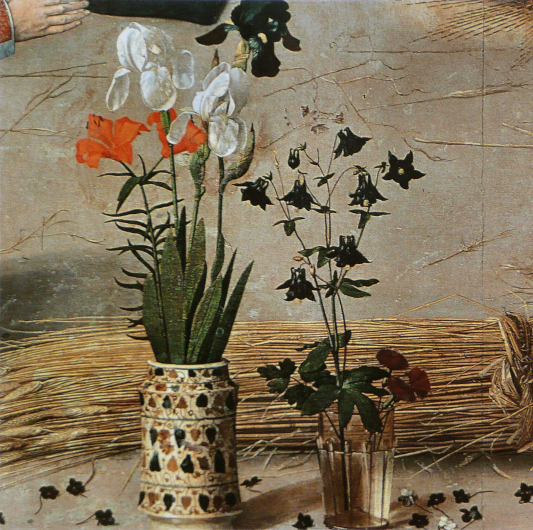 Flower (detail from the central panel of the Portinari Altarpiece) by Hugo van der Goes — hand-painted botanical oil painting reproduction on canvas