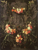 Flower garland with Saint Catherine by Daniel Seghers — flower oil painting wall art, Baroque