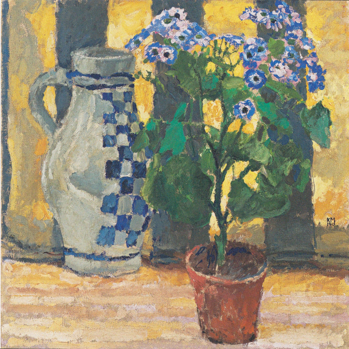 Flower pot and ceramic jug by Koloman Moser — hand-painted botanical oil painting reproduction on canvas