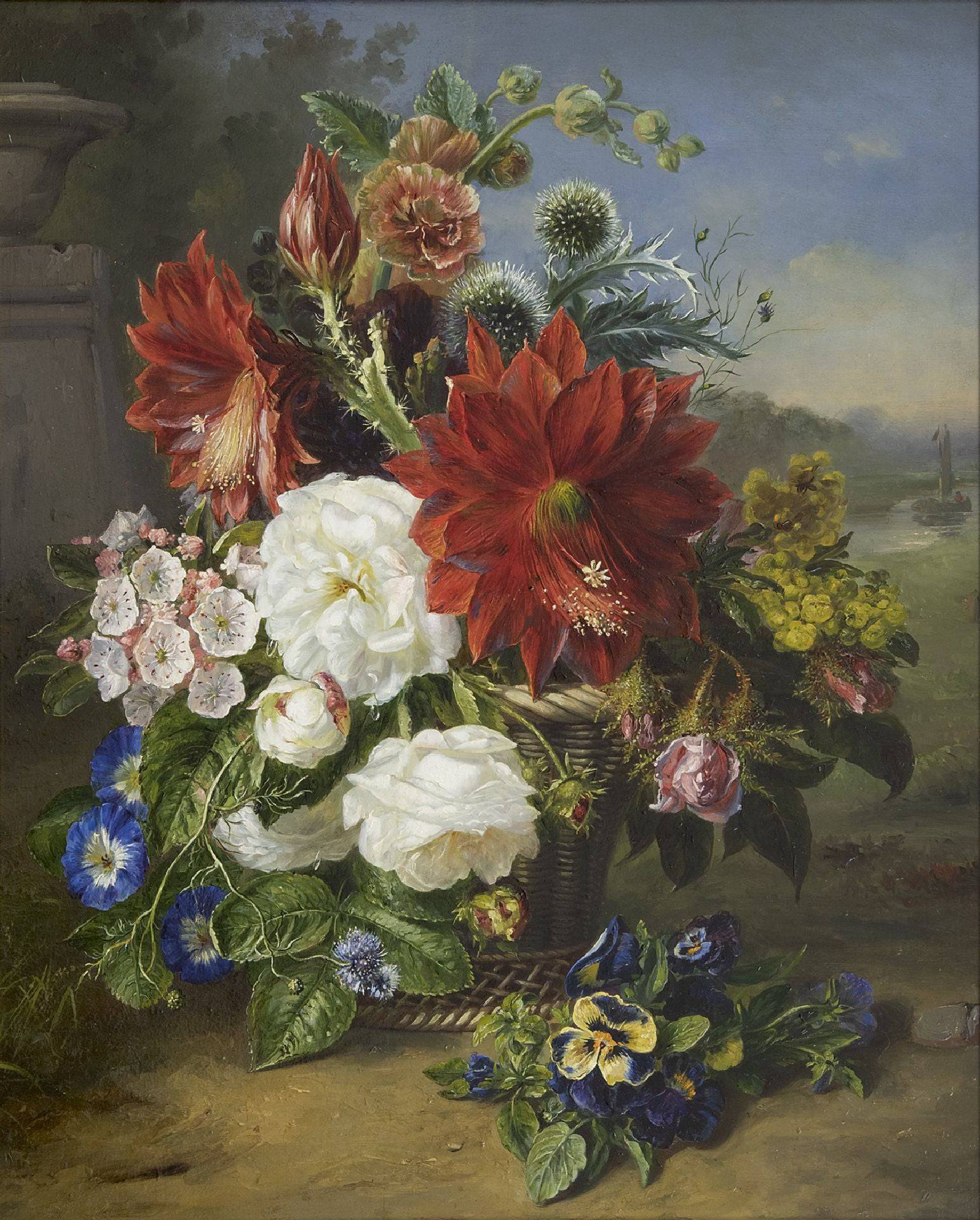 Flower Still Life in a Basket - Helen Augusta Hamburger