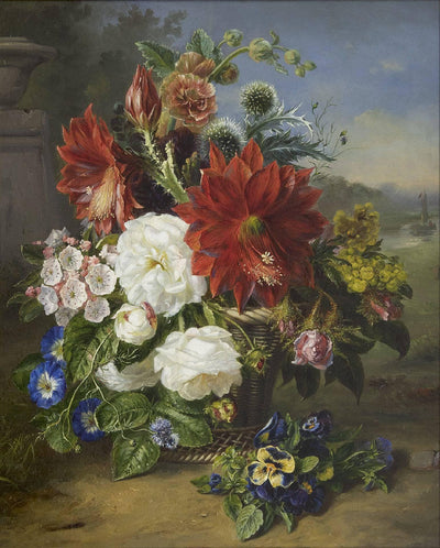 Flower Still Life in a Basket by Helen Augusta Hamburger — oil painting reproduction