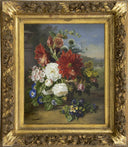 Flower still life in wicker basket by Helen Augusta Hamburger — flower oil painting wall art, Romanticism