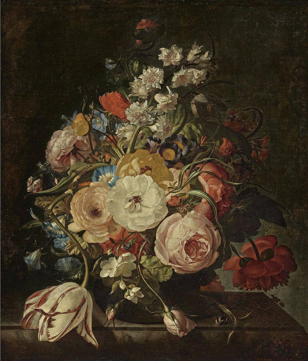 Flower Still Life by Rachel Ruysch — hand-painted botanical oil painting reproduction on canvas