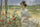 Flowered garden. Young woman in the rose garden in dining room