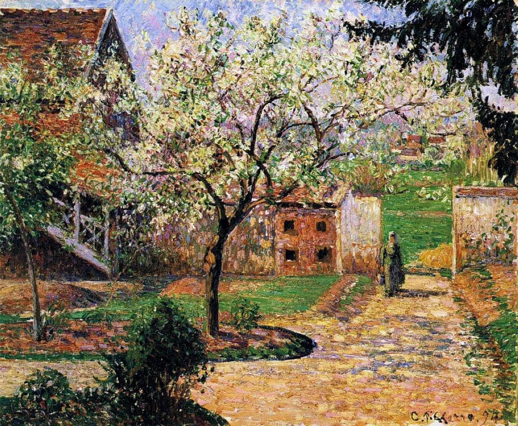 Flowering Plum Tree, Eragny by Camille Pissarro — hand-painted botanical oil painting reproduction on canvas