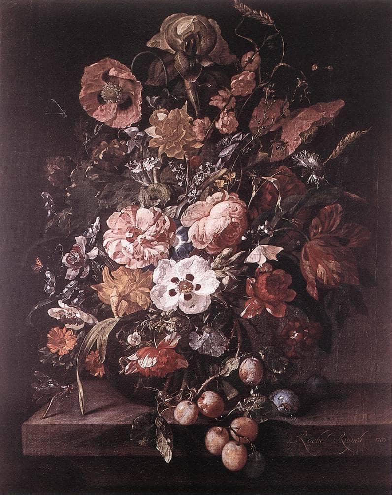 Flowerpiece with Prunes by Rachel Ruysch — hand-painted photography oil painting reproduction on canvas