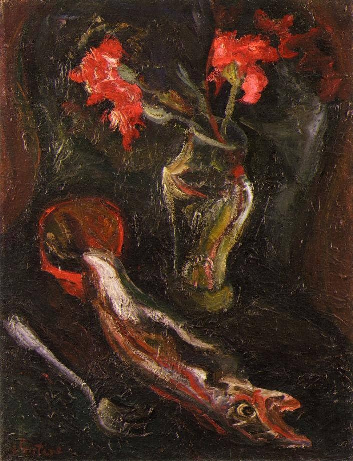 Flowers and Fish by Chaim Soutine — hand-painted abstract oil painting reproduction on canvas