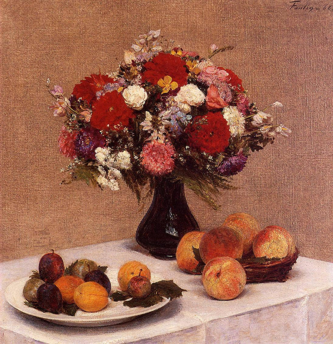 Flowers and Fruit by Henri Fantin-Latour — hand-painted botanical oil painting reproduction on canvas