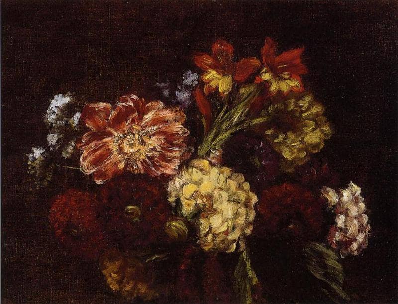 Flowers Dahlias and Gladiolas by Henri Fantin-Latour — hand-painted botanical oil painting reproduction on canvas