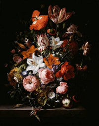Flowers in a Glass Vase on a Marble Table