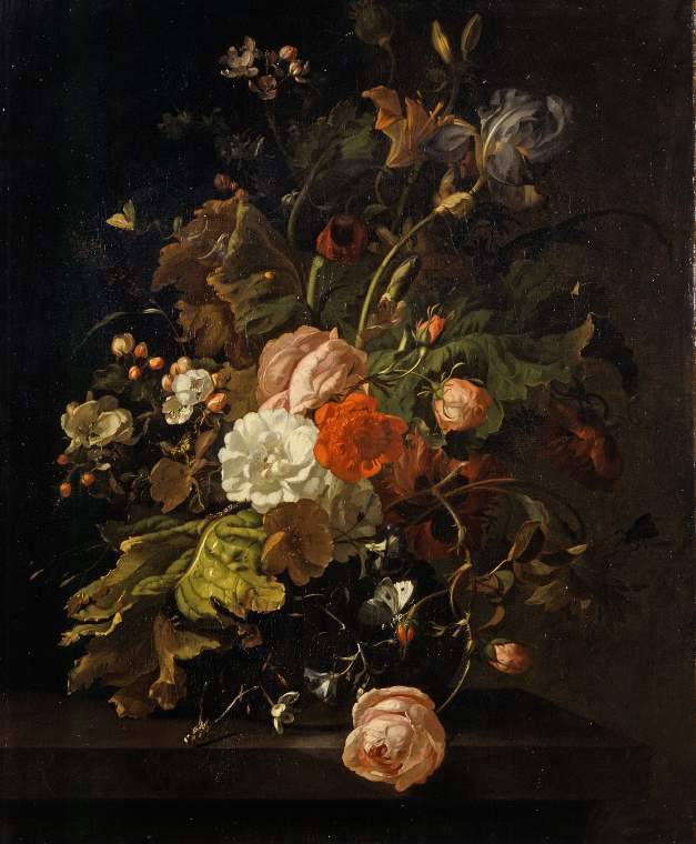 Flowers in a Glass Vase, on a Stone Table - Rachel Ruysch