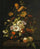 Flowers in a Glass Vase, with Insects and Peaches, on a Marble Tabletop in study