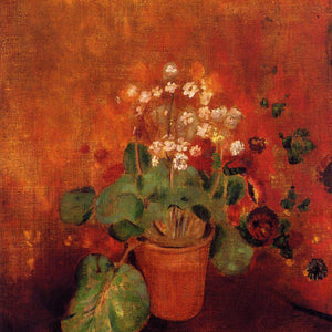 Flowers in a Pot on a Red Background by Odilon Redon — Oil Painting Reproduction