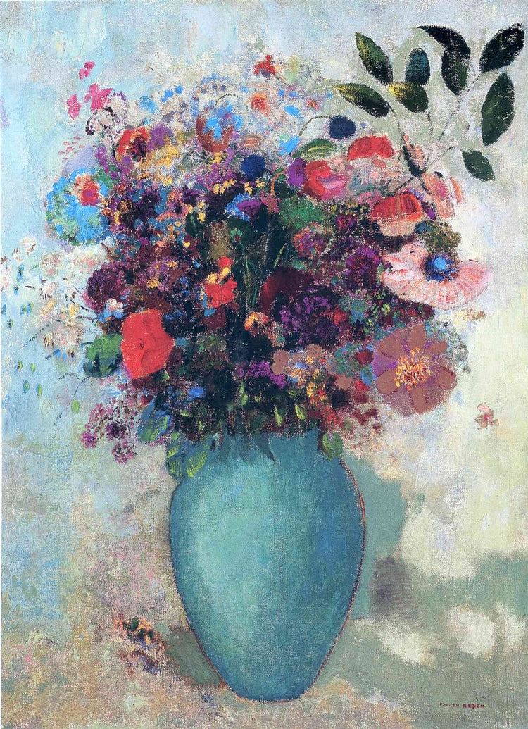 Flowers in a Turquoise Vase - Odilon Redon